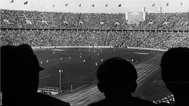 Crowd at the 1936 Olympic football watching Italy v Norway