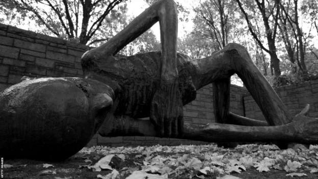 The sculpture Le Deporte by Francoise Salmon at the Neuengamme Concentration Camp Memorial
