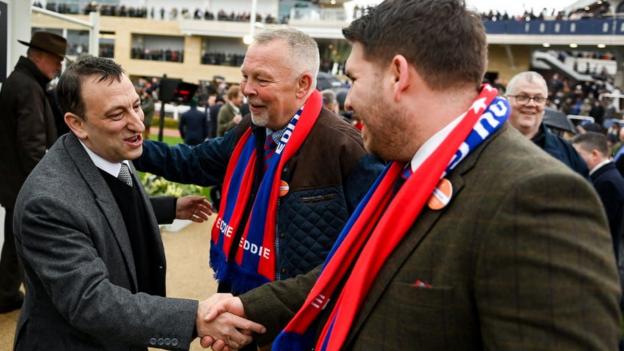 Tony Bloom was congratulated by Steve and Sean Preston, Crystal Palace-supporting owners of Editeur Du Gite
