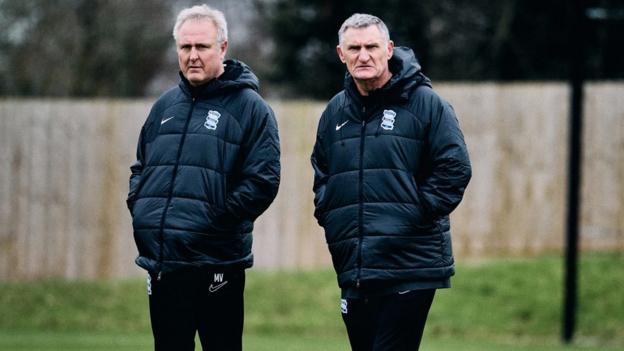 Mark Venus (left) and Tony Mowbray took charge of training at Blues' Henley-in Arden training ground for the first time