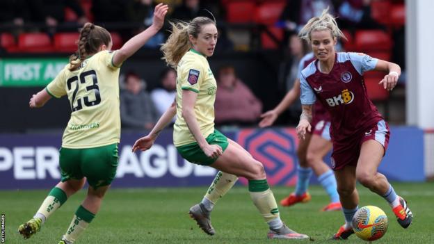 Rachel Daly of Aston Villa and Megan Connolly of Bristol City playing in the Women's Super League